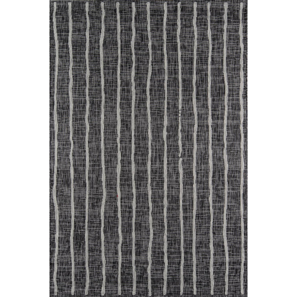 Momeni Villa VI-03 Sicily Charcoal Rectangle Indoor / Outdoor Area Rug - Elegant All-Weather Patio & Living Room Rug with Vertical Stripe Design-