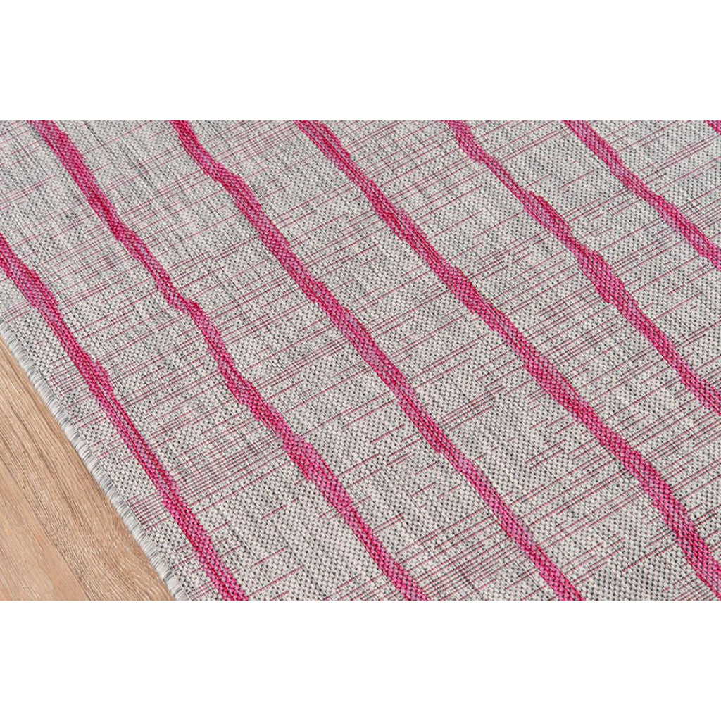 Momeni Villa VI-03 Sicily Fuchsia Rectangle Indoor / Outdoor Runner - Vibrant All-Weather Hallway &amp; Patio Runner with Vertical Stripe Design