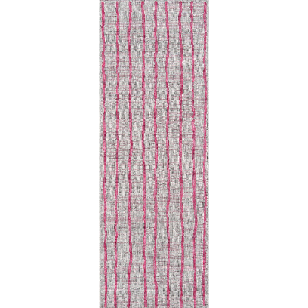 Momeni Villa VI-03 Sicily Fuchsia Rectangle Indoor / Outdoor Runner - Vibrant All-Weather Hallway &amp; Patio Runner with Vertical Stripe Design