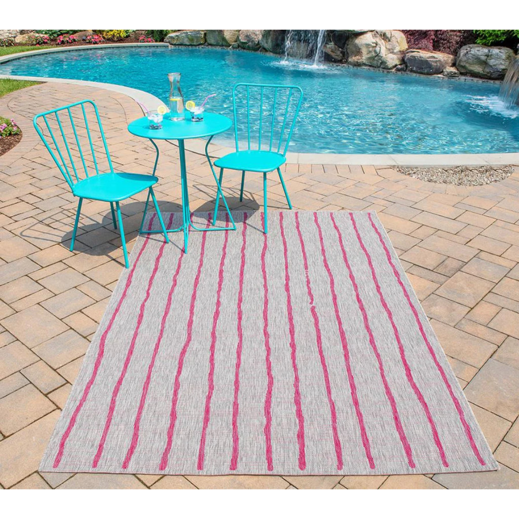 Momeni Villa VI-03 Sicily Fuchsia Rectangle Indoor / Outdoor Area Rug - Vibrant All-Weather Patio & Living Room Rug with Vertical Stripe Design-
