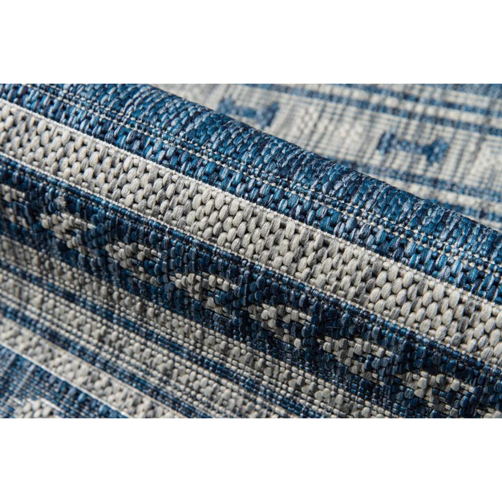 Momeni Villa VI-04 Tuscany Blue Rectangle Indoor / Outdoor Runner - Stylish All-Weather Hallway &amp; Patio Runner with Tribal Design