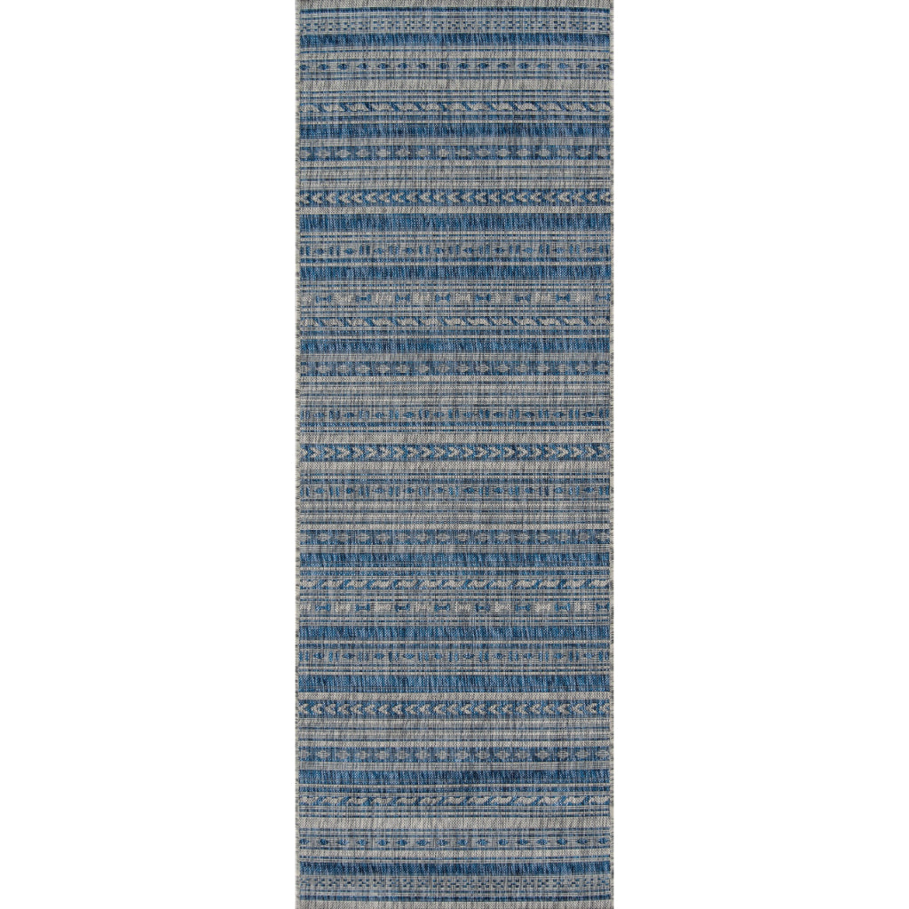 Momeni Villa VI-04 Tuscany Blue Rectangle Indoor / Outdoor Runner - Stylish All-Weather Hallway &amp; Patio Runner with Tribal Design
