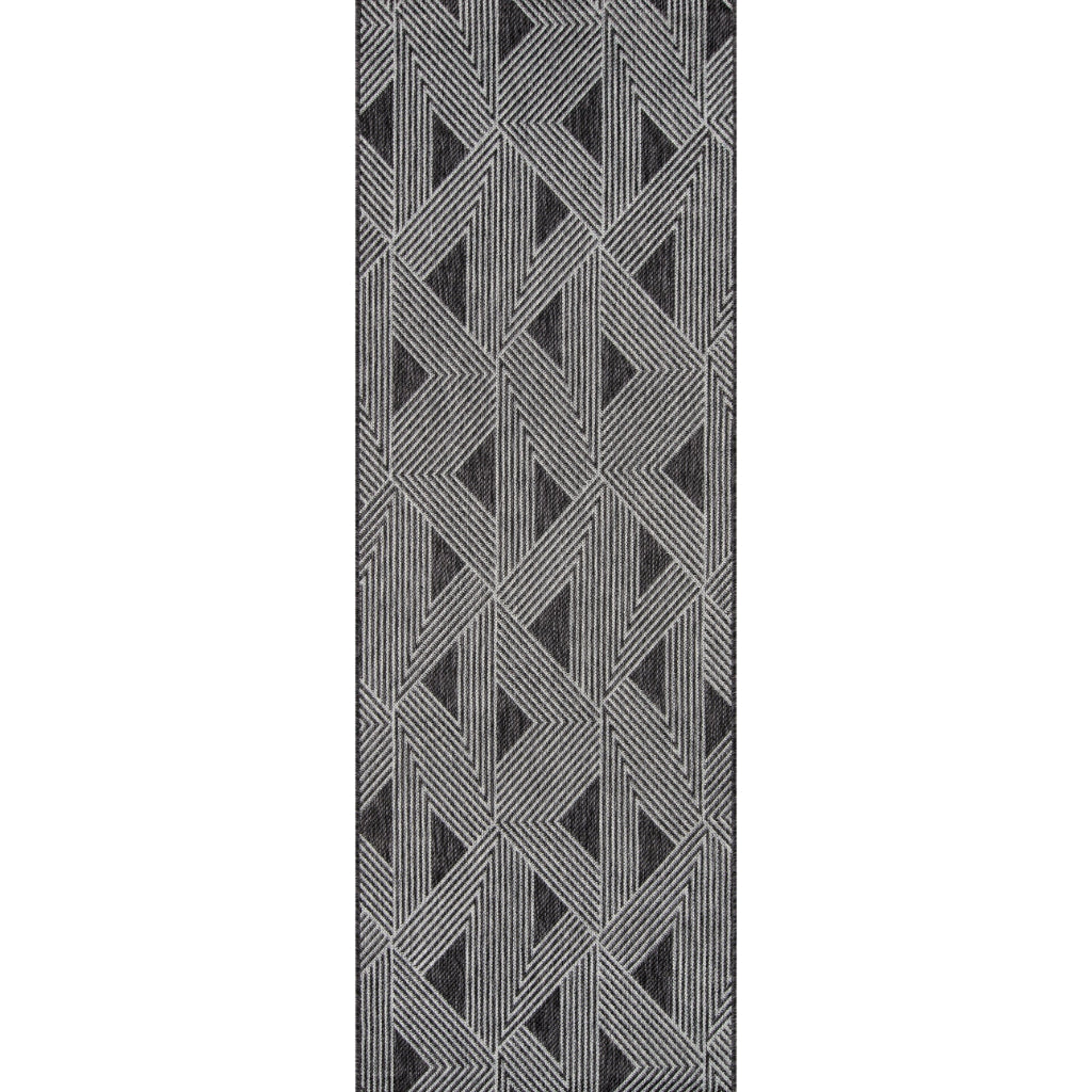 Momeni Villa VI-06 Como Charcoal Rectangle Indoor / Outdoor Runner - Elegant All-Weather Hallway &amp; Patio Runner with Geometric Design