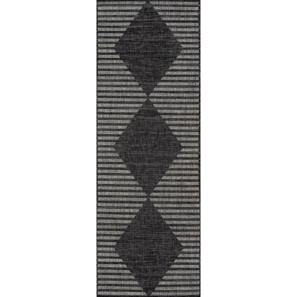 Momeni Villa VI-07 Cavallo Charcoal Rectangle Indoor / Outdoor Runner - Elegant All-Weather Hallway & Patio Runner with Geometric Design-