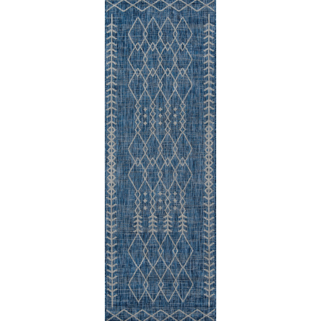 Momeni Villa VI-08 Monaco Blue Rectangle Indoor / Outdoor Runner - Exquisite All-Weather Hallway & Patio Runner with Tribal Design-