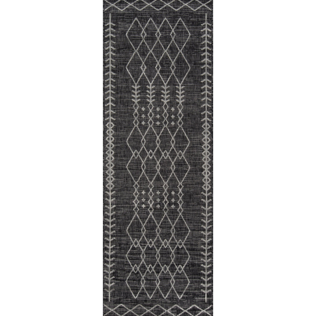 Momeni Villa VI-08 Monaco Charcoal Rectangle Indoor / Outdoor Runner - Stylish All-Weather Hallway & Patio Runner with Tribal Design-