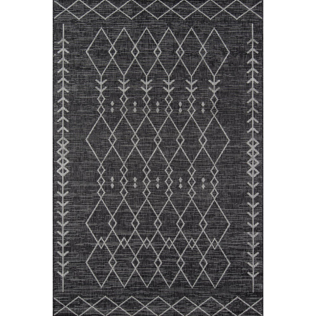 Momeni Villa VI-08 Monaco Charcoal Rectangle Indoor / Outdoor Area Rug - Stylish All-Weather Patio &amp; Living Room Rug with Tribal Design