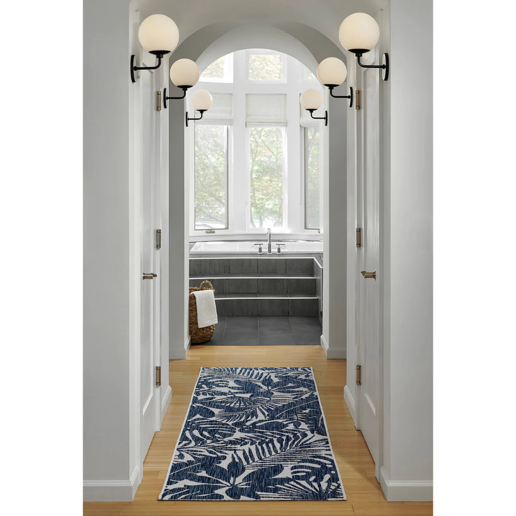 Momeni Villa VI-13 Salerno Blue Rectangle Indoor / Outdoor Area Rug &amp; Runner - Stylish All-Weather Patio &amp; Living Rug with Floral Design