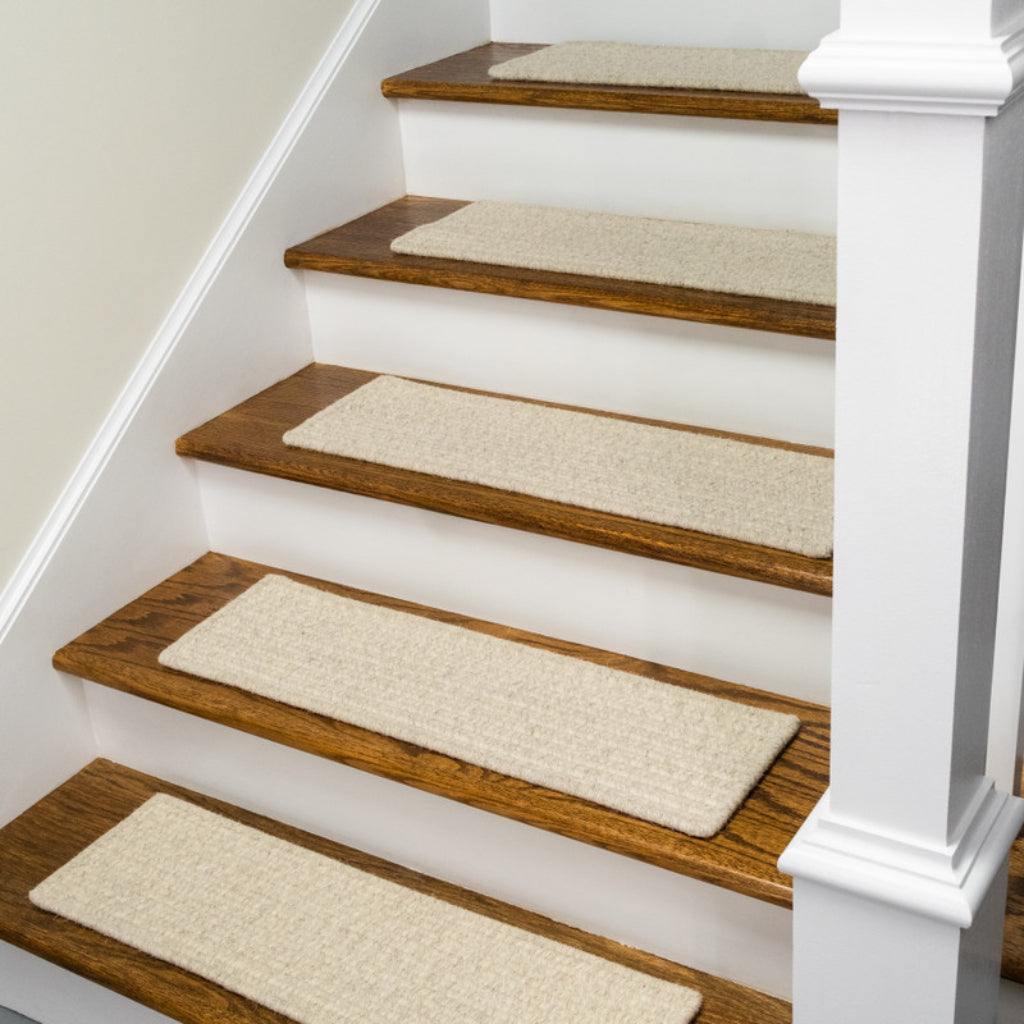 Colonial Mills Natural Woven Tweed Light Gray Indoor Stair Tread - Trendy Colonial Mills Natural Woven Tweed Dark Gray Indoor Stair Tread - Elegant Reversible Stair Tread Made of Wool