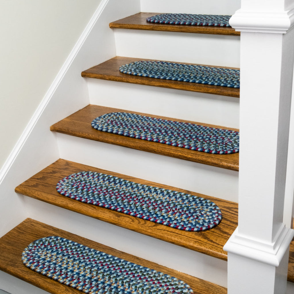 Colonial Mills Worley Blue Oval Indoor Reversible Stair Tread - Cozy Braided Rug with Rustic Farmhouse Design