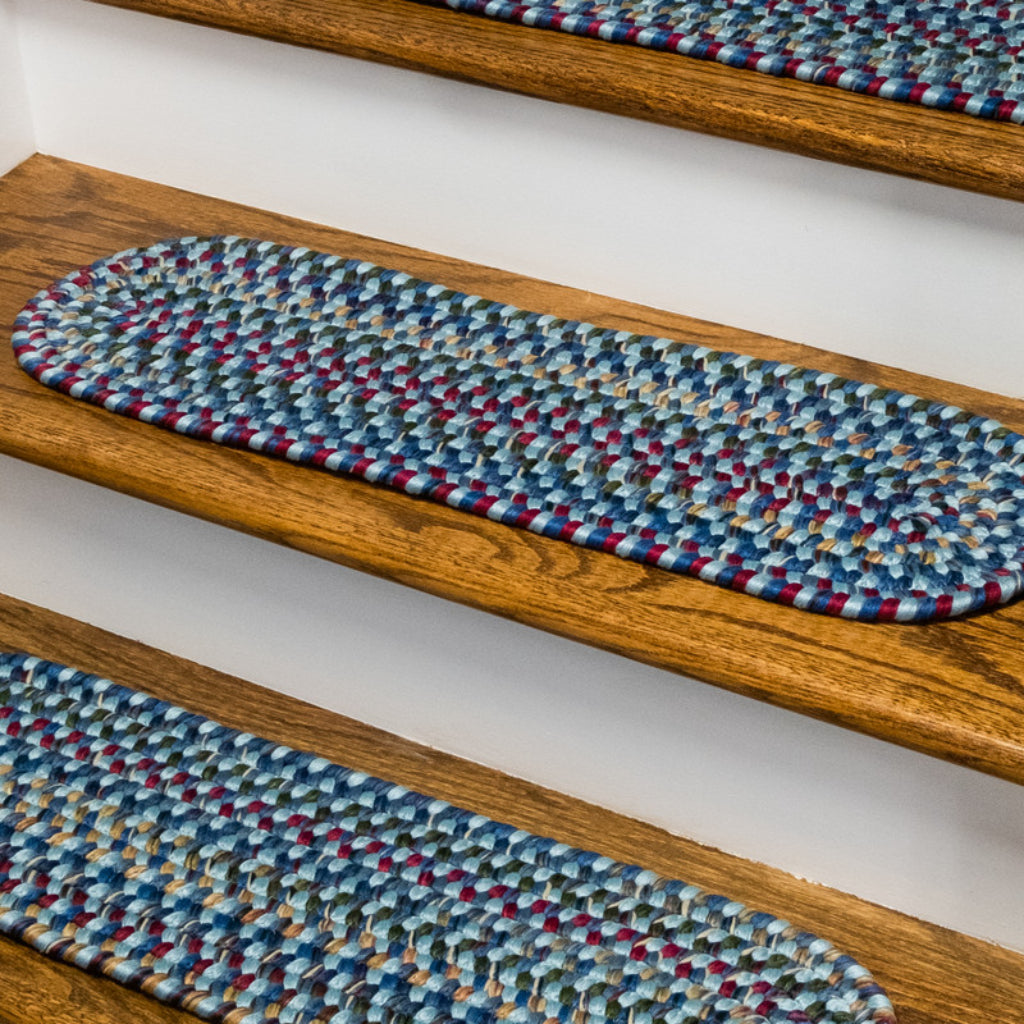Colonial Mills Worley Blue Oval Indoor Reversible Stair Tread - Cozy Braided Rug with Rustic Farmhouse Design