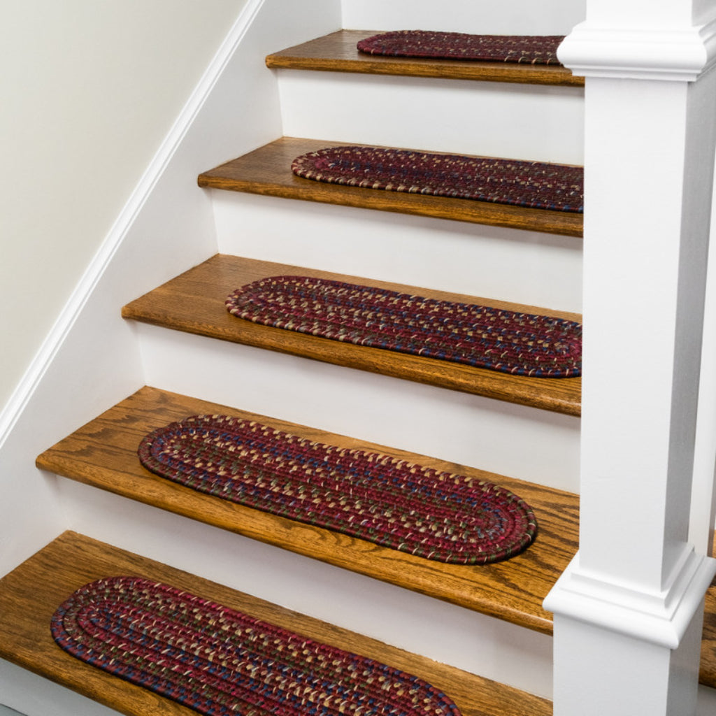 Colonial Mills Worley Burgundy Oval Indoor Reversible Stair Tread - Stylish Braided Rug with Rustic Farmhouse Design