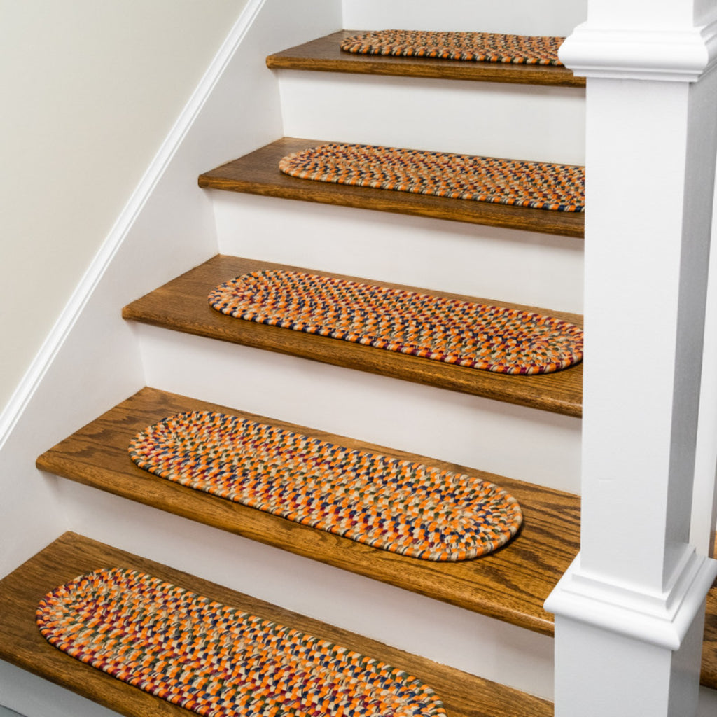 Colonial Mills Worley Orange Oval Indoor Reversible Stair Tread - Cozy Braided Rug with Rustic Farmhouse Design