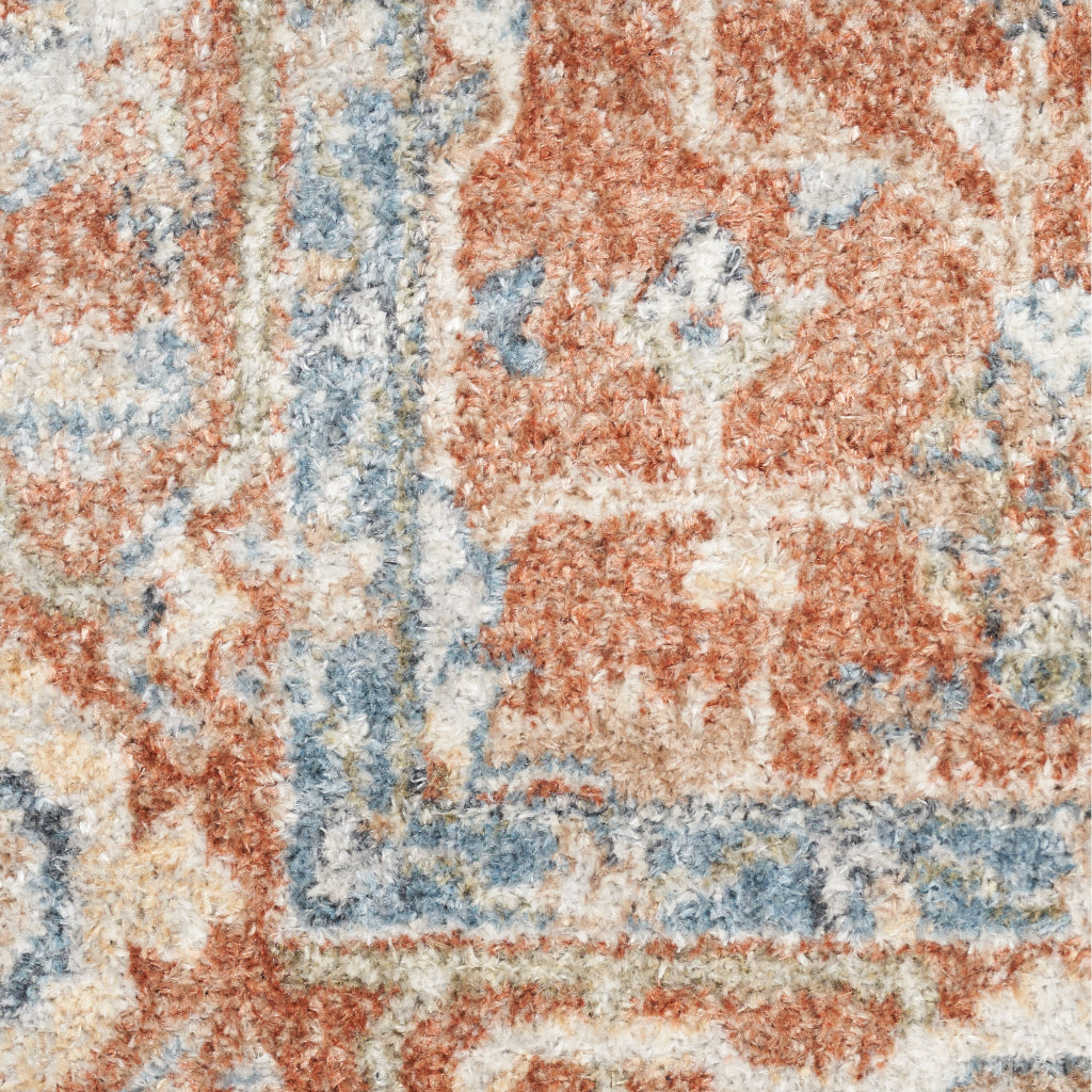 Nourison Home Astra ASW11 Rectangle Multicolor Machine Washable Rug - Power Loomed Persian Rug with Faded Blue-Orange Medallion Pattern-