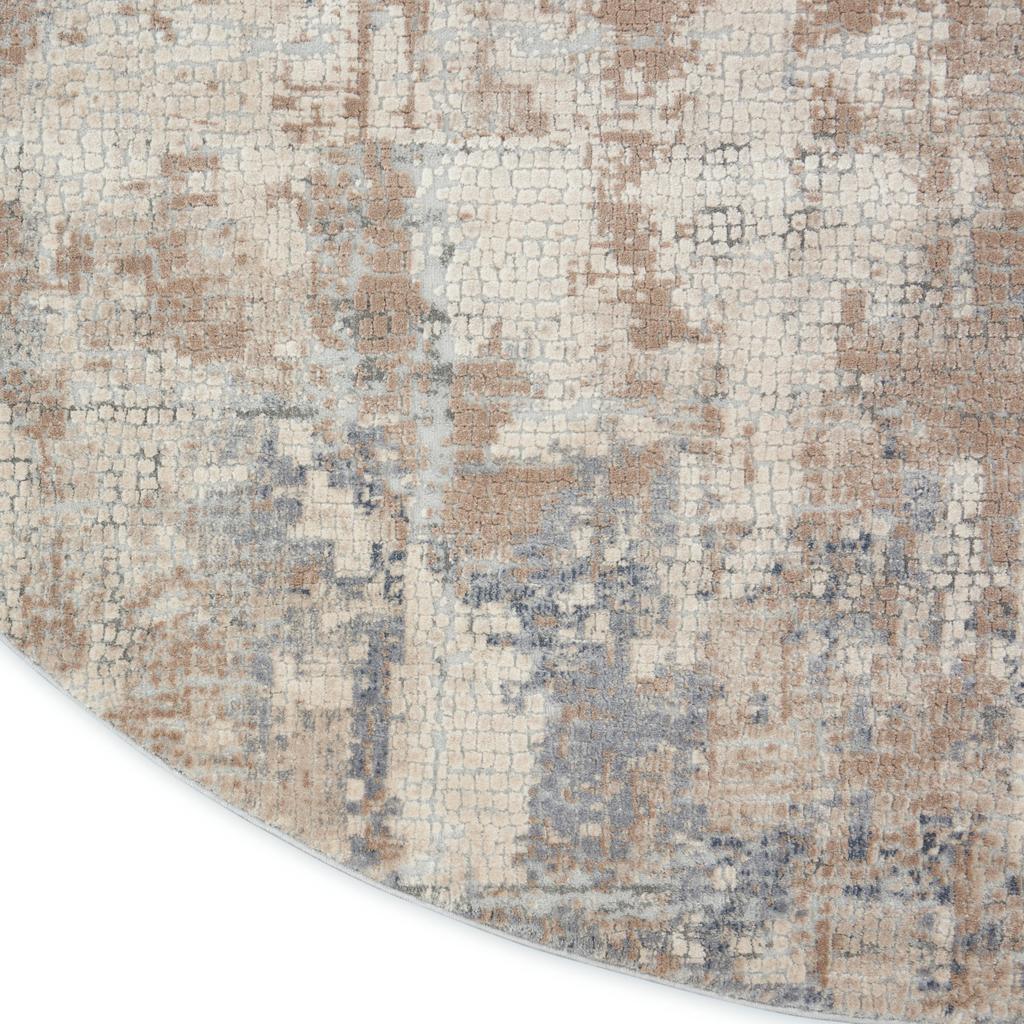 Nourison Home Rustic Textures RUS06 Beige and Grey Beige Grey Indoor Round Area Rug - Modern Power Loomed Machine Made Medium Pile