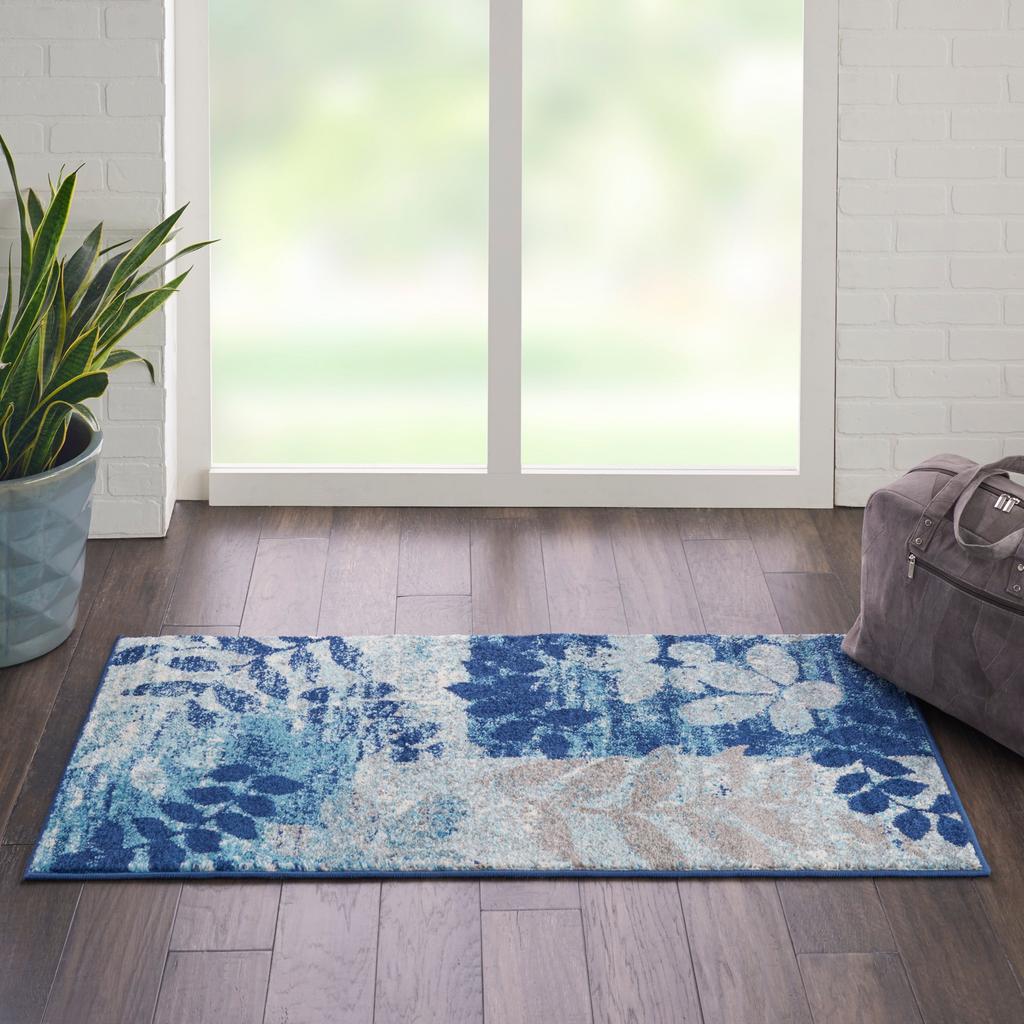 Nourison Home Tranquil TRA01 Navy Light Blue Navy/Light Blue Indoor Rectangle Area Rug - Farmhouse Power Loomed Machine Made Medium Pile