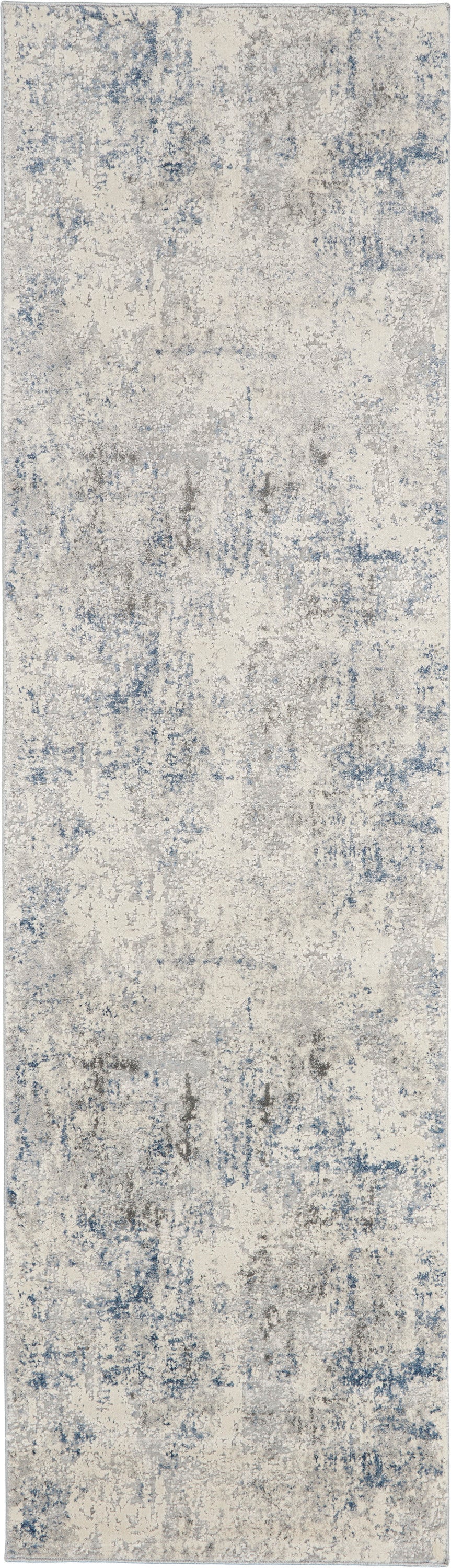 Nourison Home Rustic Textures RUS07 Ivory Grey Blue Ivory/Grey/Blue Indoor Runner - Modern Power Loomed Machine Made Medium Pile