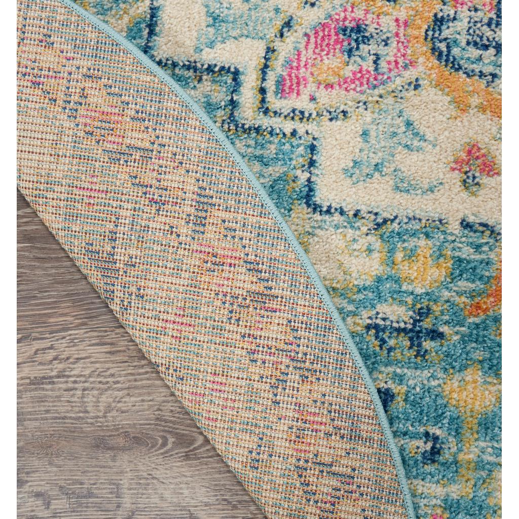 Nourison Home Passion PSN25 Ivory Light Blue Indoor Round Area Rug - Bohemian Power Loomed Machine Made Medium Pile
