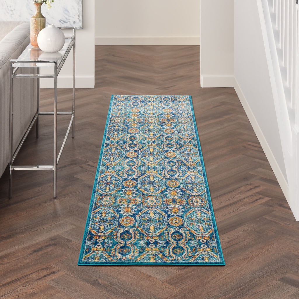 Nourison Home Allur ALR05 Multicolor Indoor Runner - Power Loomed Persian Inspired Runner with Blue Background