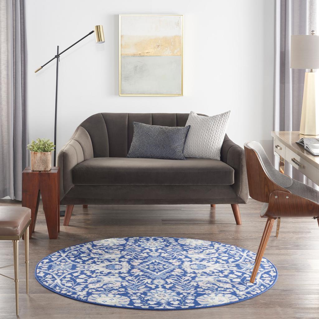 Nourison Home Whimsicle WHS10 Navy Multicolor Indoor Round Area Rug - Farmhouse Power Loomed Machine Made Low Pile