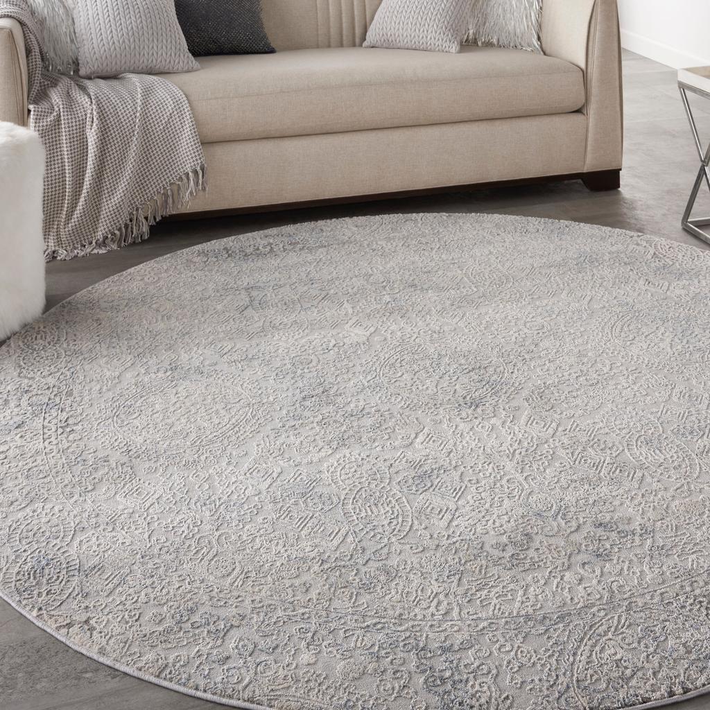Nourison Home Rustic Textures RUS09 Ivory Light Blue Indoor Round Area Rug - Vintage Power Loomed Machine Made Medium Pile