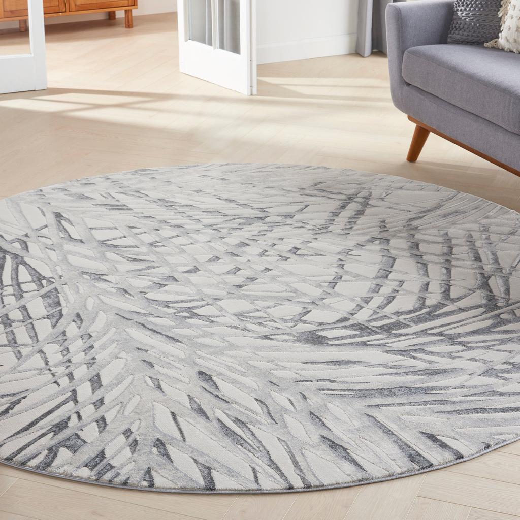 Nourison Home Rustic Textures RUS17 Ivory Grey Ivory/Grey Indoor Round Area Rug - Modern Power Loomed Machine Made Medium Pile
