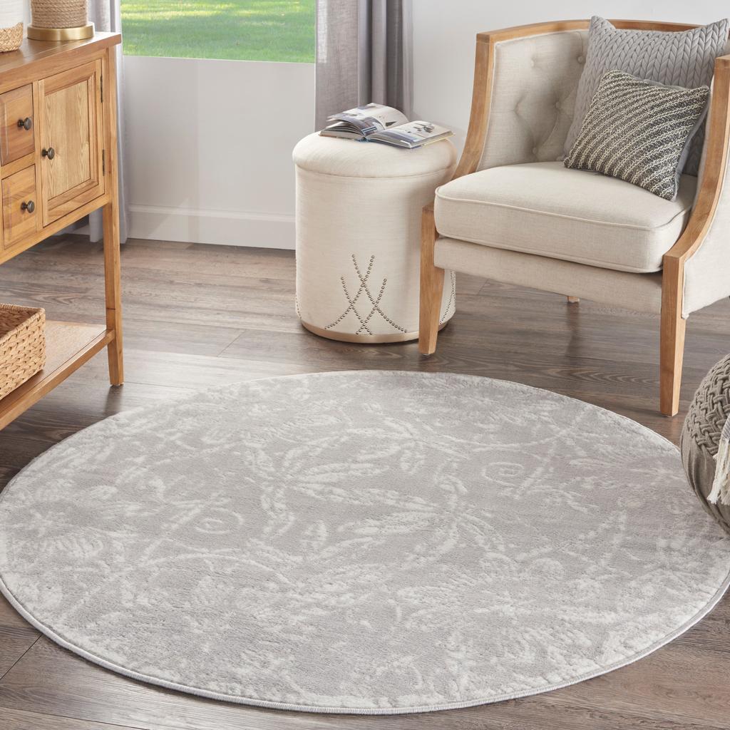 Nourison Home Whimsicle WHS05 Grey Indoor Round Area Rug - Farmhouse Power Loomed Machine Made Low Pile
