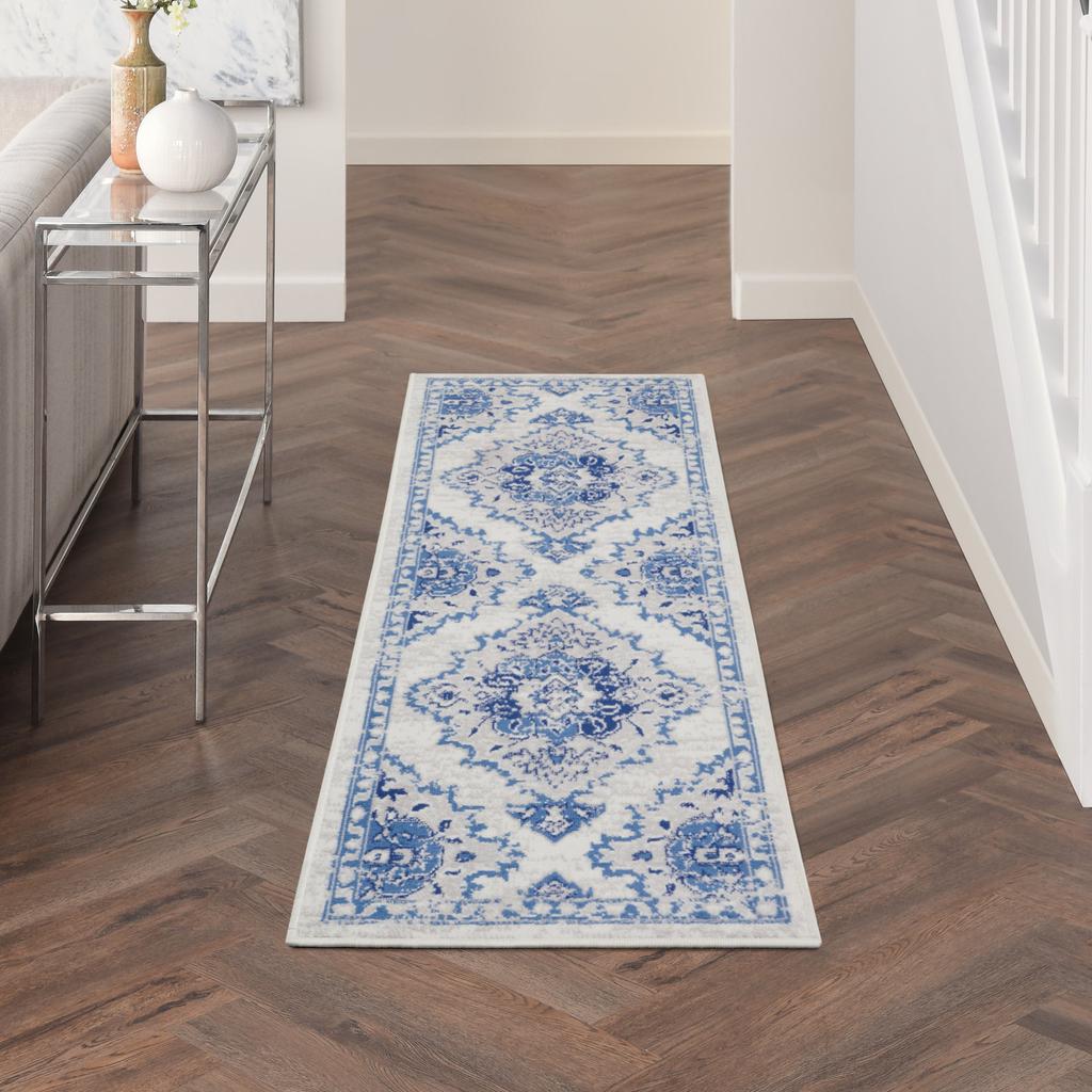 Nourison Home Whimsicle WHS14 Ivory Blue Indoor Runner - Bohemian Power Loomed Machine Made Low Pile