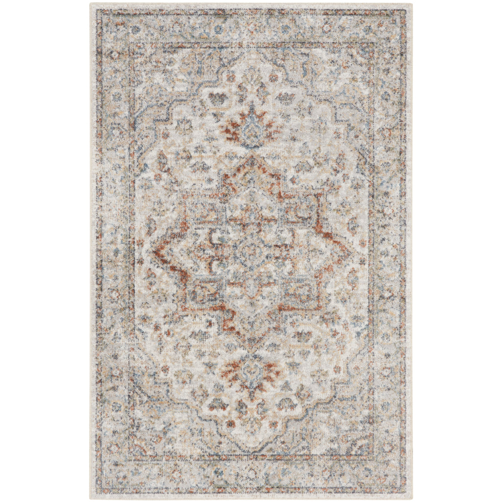Nourison Home Astra ASW12 Rectangle Multicolor Machine Washable Rug - Power Loomed Persian Rug with Faded Gray Floral Design-