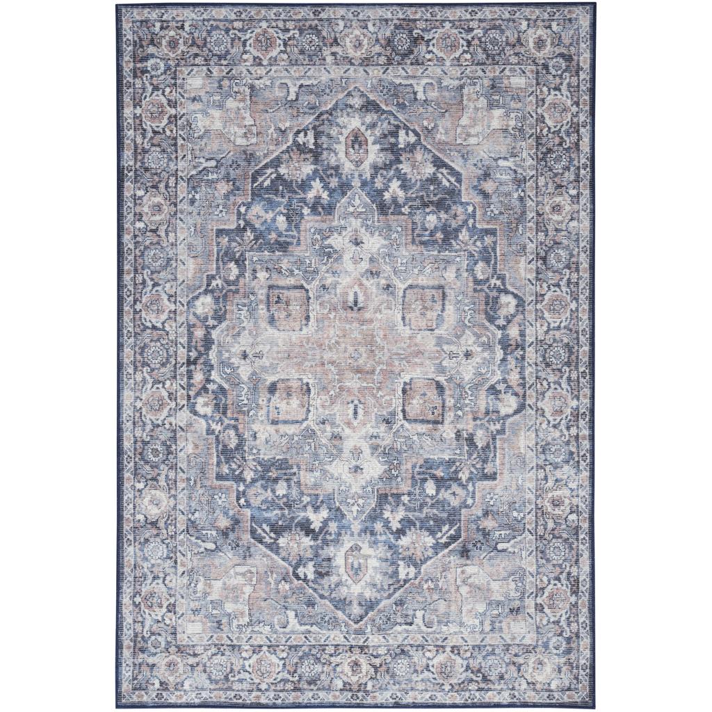 Nourison Home New Concept Washables SR101 Ivory Navy Indoor Rectangle Area Rug - Vintage Machine Woven Machine Made Low Pile