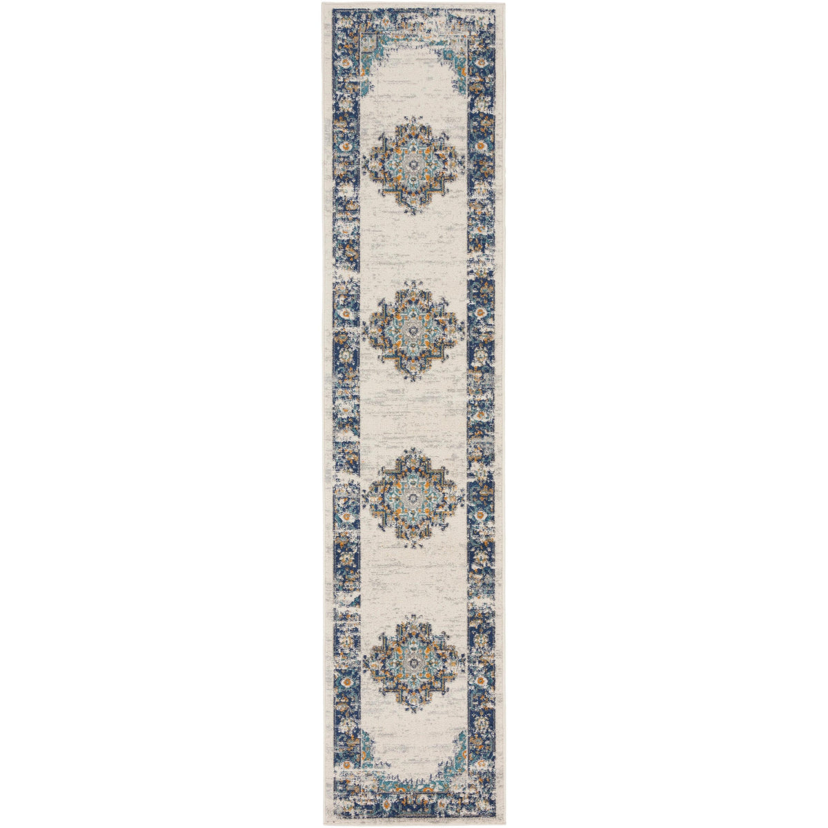 Nourison Home Passion PSN03 Ivory Grey Blue Indoor Runner - Vintage Power Loomed Machine Made Medium Pile
