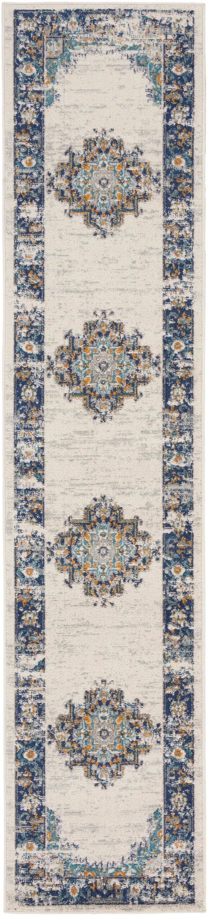 Nourison Home Passion PSN03 Ivory Grey Blue Indoor Runner - Vintage Power Loomed Machine Made Medium Pile