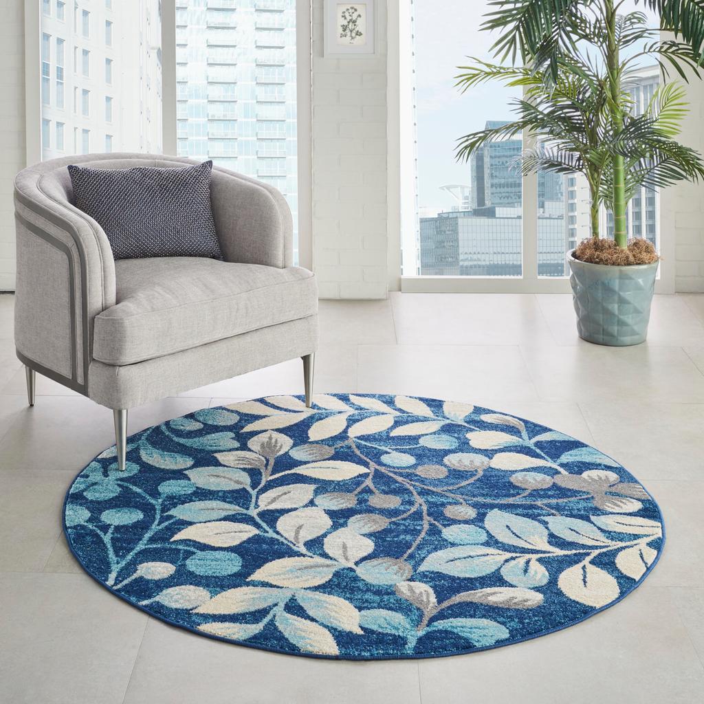 Nourison Home Tranquil TRA03 Navy Indoor Round Area Rug - Farmhouse Power Loomed Machine Made Medium Pile
