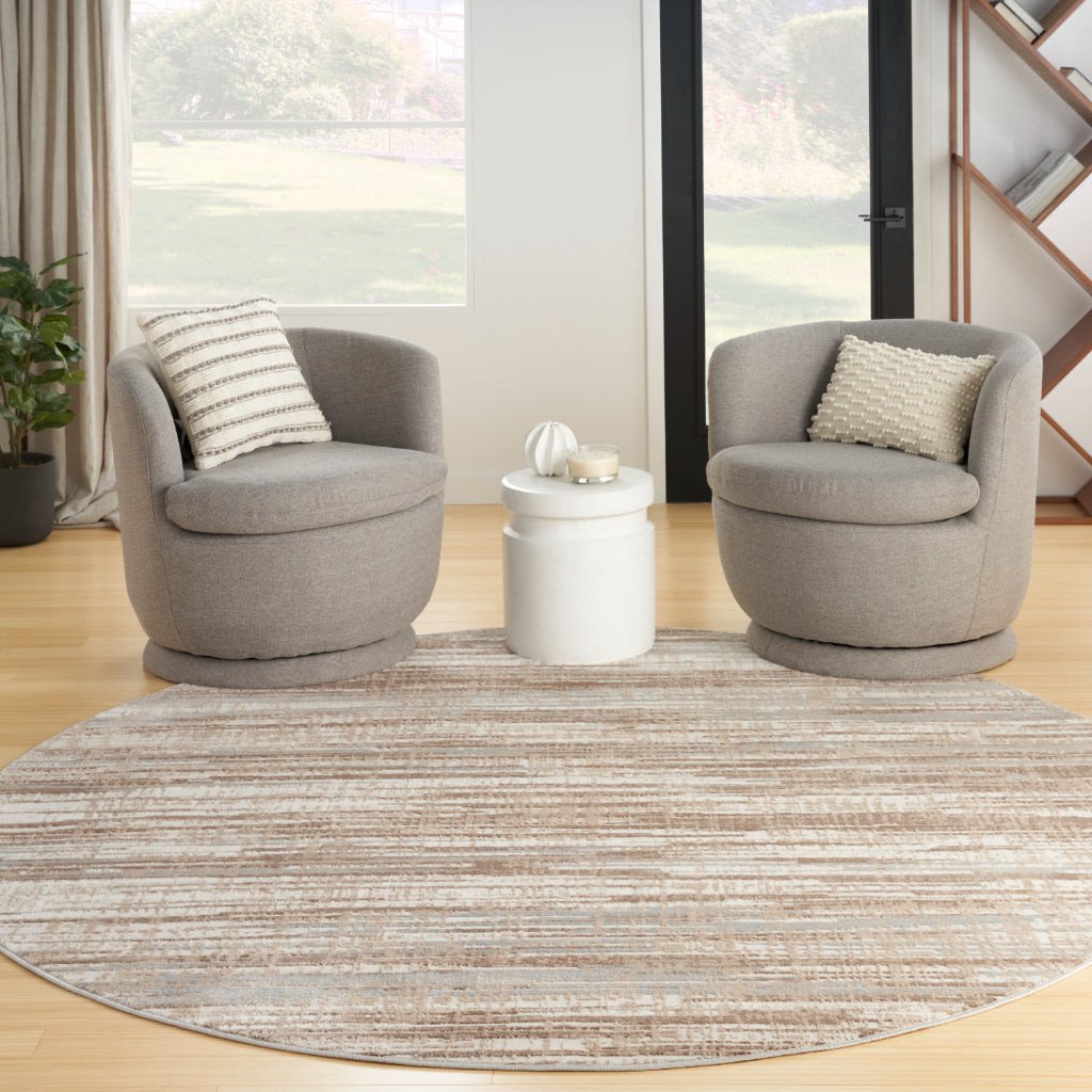 Nourison Home Elation ETN01 Two-Color Indoor Round Area Rug - Power Loomed Low Pile Living Room Rug with Abstract Design-