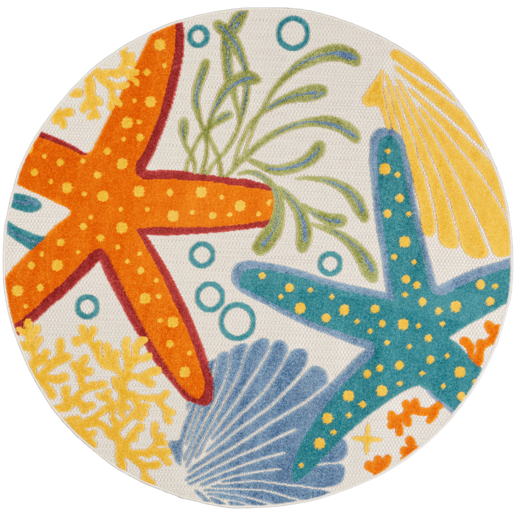 Nourison Home Aloha ALH24 Machine Made Multicolor Round Area Rug - Stain Resistant Indoor & Outdoor Low Pile Rug-