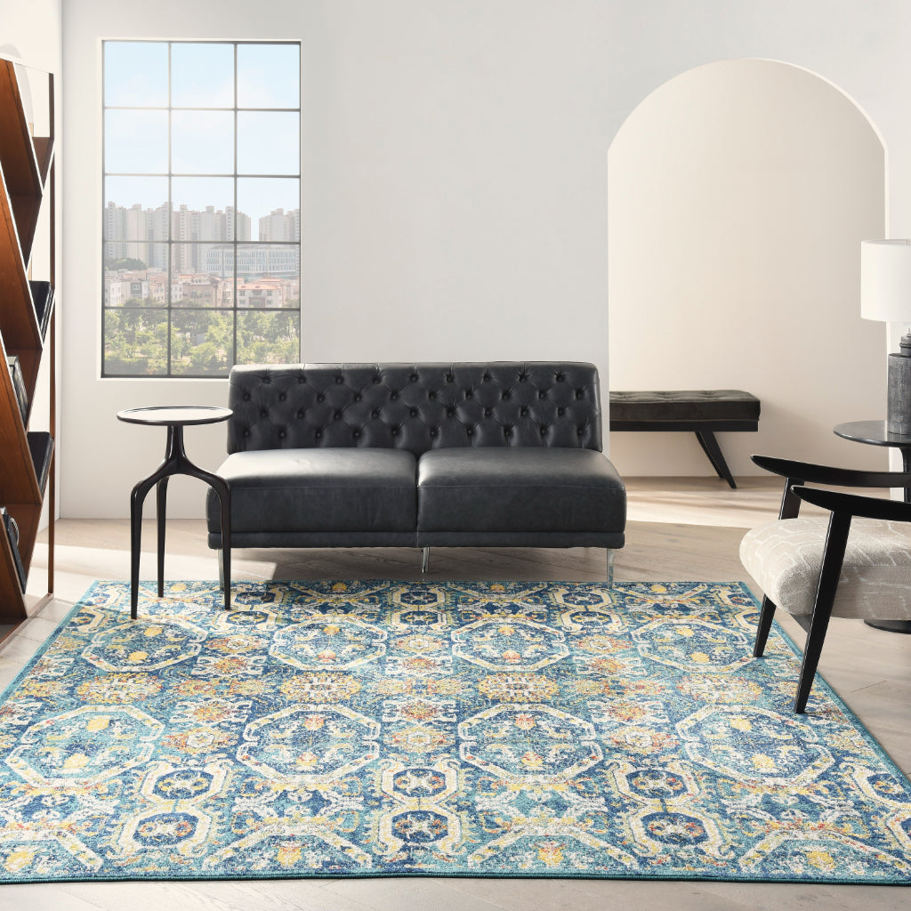 Nourison Home Allur ALR05 Multicolor Rectangle Indoor Area Rug - Power Loomed Persian Inspired Rug with Blue Background-