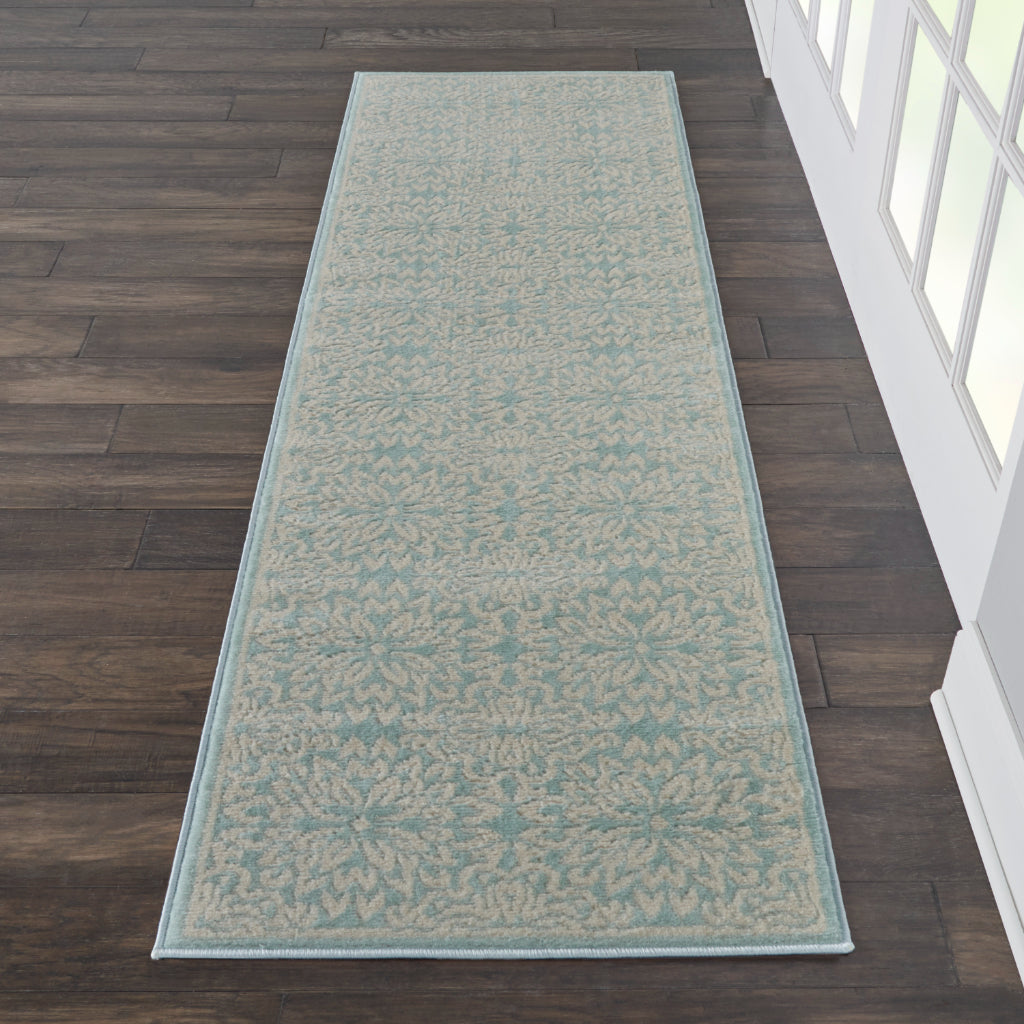 Nourison Home Jubilant JUB06 Aqua Blue Indoor Runner - Elegant Medium Pile Farmhouse Style Runner with Floral Design-