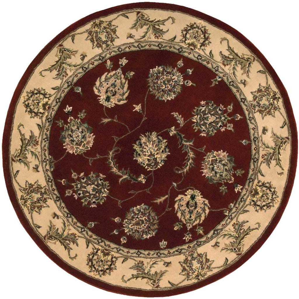 Nourison Home Nourison 2000 Multicolor 2022 Indoor Round Area Rug - Elegant Wool &amp; Silk Floral Rug with Red Background