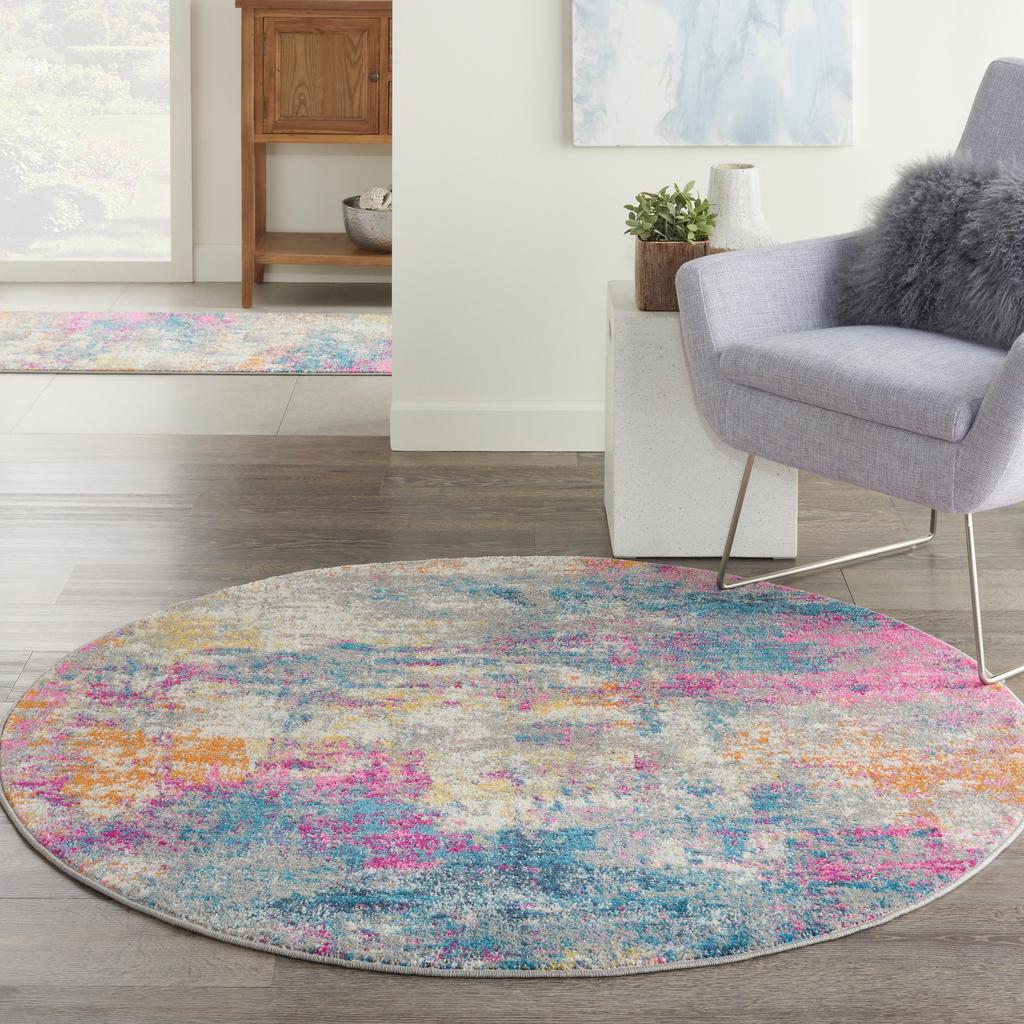 Nourison Home Passion PSN36 Ivory Multicolor Indoor Round Area Rug - Modern Power Loomed Machine Made Medium Pile