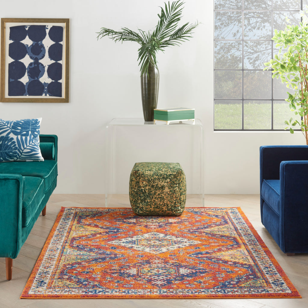 Nourison Home Allur ALR02 Power Loomed Multicolor Rectangle Area Rug - Indoor Rug with Orange Tribal Pattern-