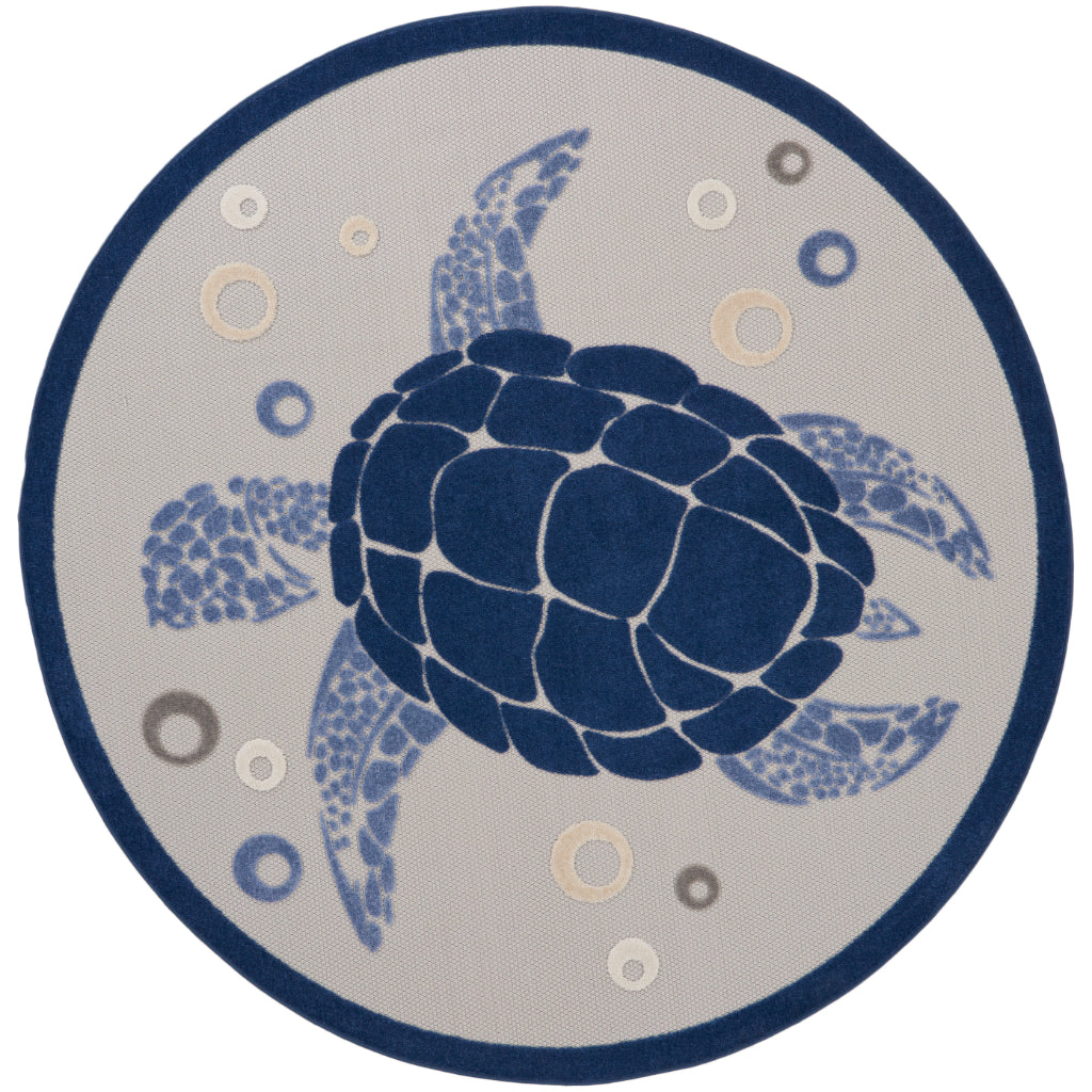 Nourison Home Aloha ALH27 Multicolor Round Area Rug - Stain Resistant Indoor / Outdoor Rug with Blue Sea Turtles Design-