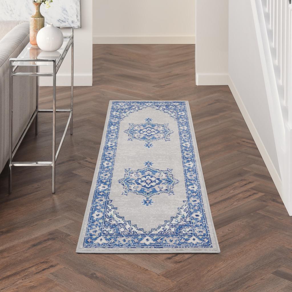 Nourison Home Whimsicle WHS03 Grey Blue Indoor Runner - Farmhouse Power Loomed Machine Made Low Pile