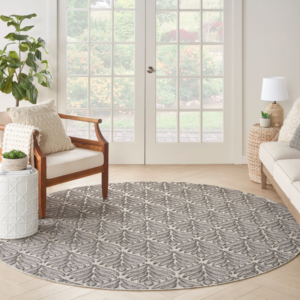 Nourison Home Aloha ALH35 Machine Made Dark Gray Round Area Rug - Stain Resistant Indoor/Outdoor Rug-