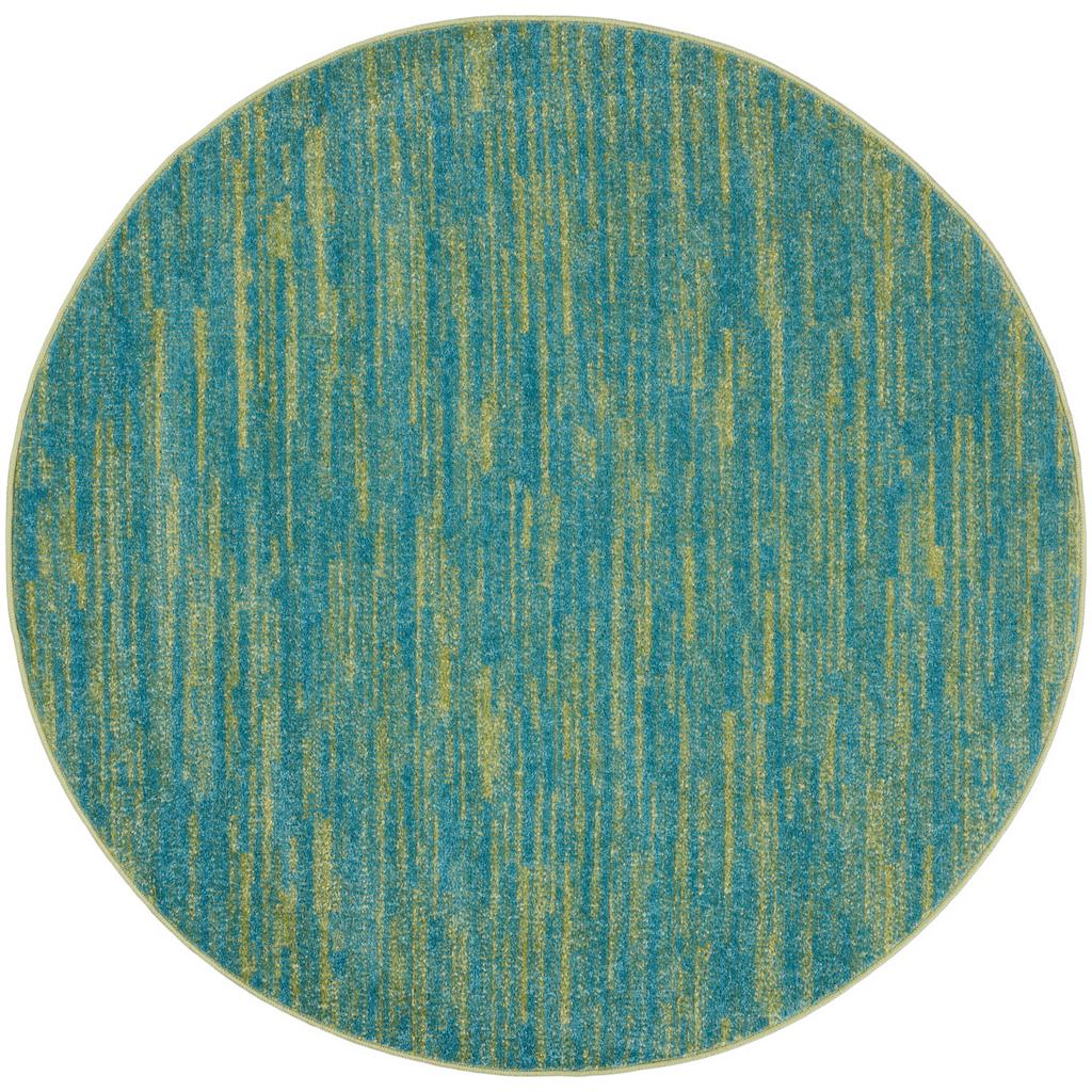 Nourison Home Nourison Essentials NRE01 Blue Green Indoor/Outdoor Round Area Rug - Outdoor Power Loomed Machine Made Low Pile