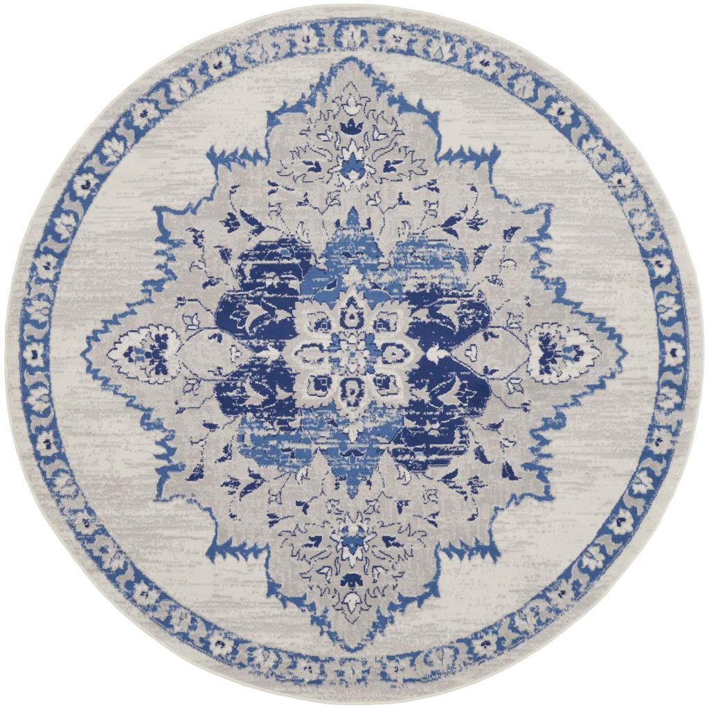 Nourison Home Whimsicle WHS14 Ivory Blue Indoor Round Area Rug - Bohemian Power Loomed Machine Made Low Pile