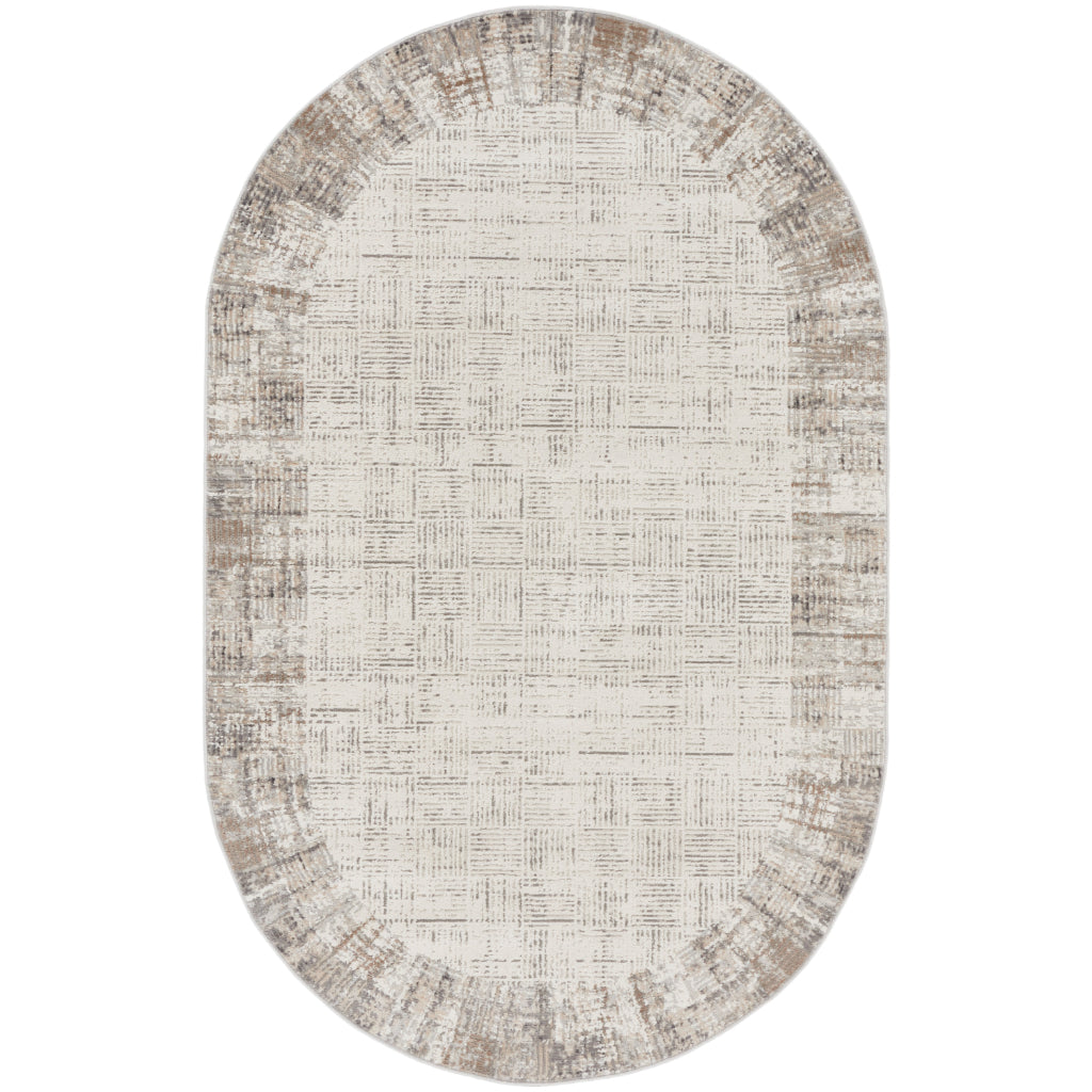 Nourison Home Elation ETN05 Two-Color Indoor Oval Area Rug - Power Loomed Low Pile Living Room Rug with Gray Border