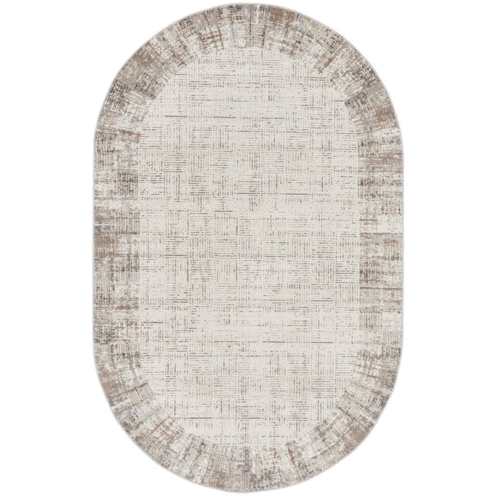 Nourison Home Elation ETN05 Two-Color Indoor Oval Area Rug - Power Loomed Low Pile Living Room Rug with Gray Border-