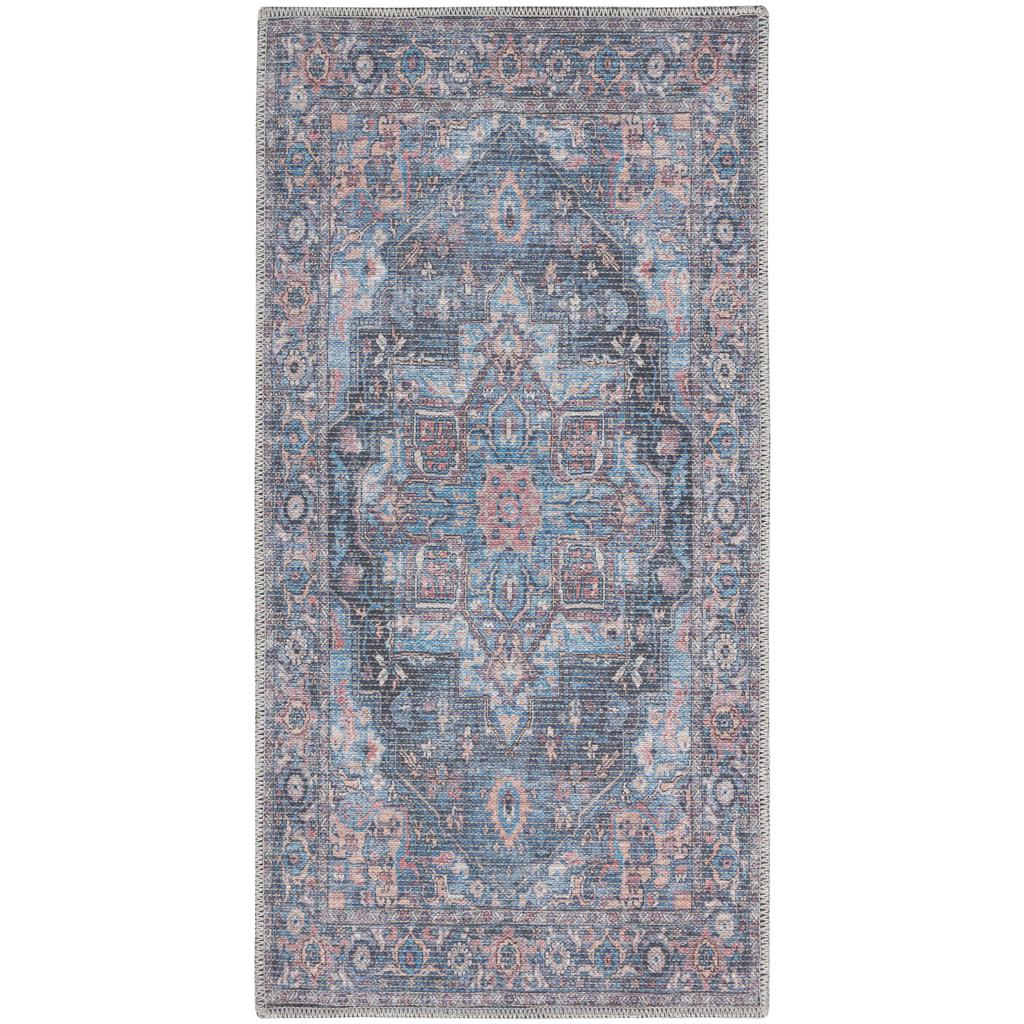 Nourison Home New Concept Washables SR101 Light Blue Multicolor Light Blue Multicolr Indoor Rectangle Area Rug - Vintage Machine Woven Machine Made Low Pile