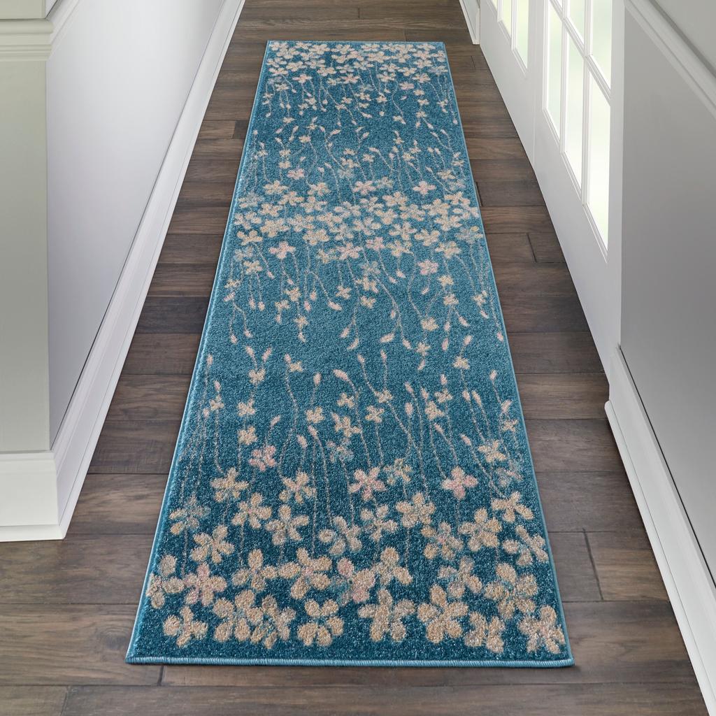 Nourison Home Tranquil TRA04 Turquoise Blue Turquoise Indoor Runner - Contemporary Power Loomed Machine Made Medium Pile