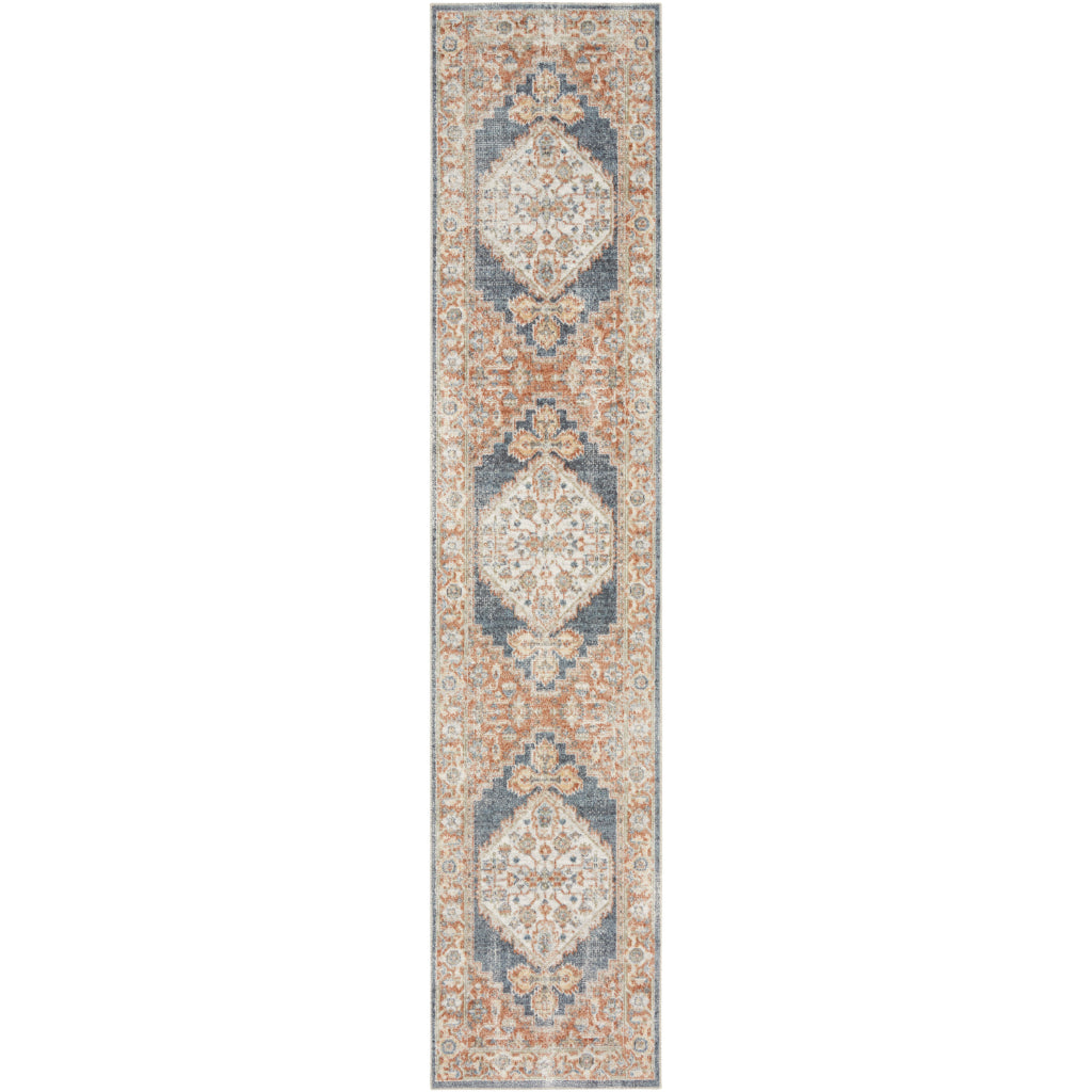 Nourison Home Astra ASW11 Multicolor Machine Washable Indoor Runner - Power Loomed Persian Runner with Faded Blue-Orange Medallion Pattern-